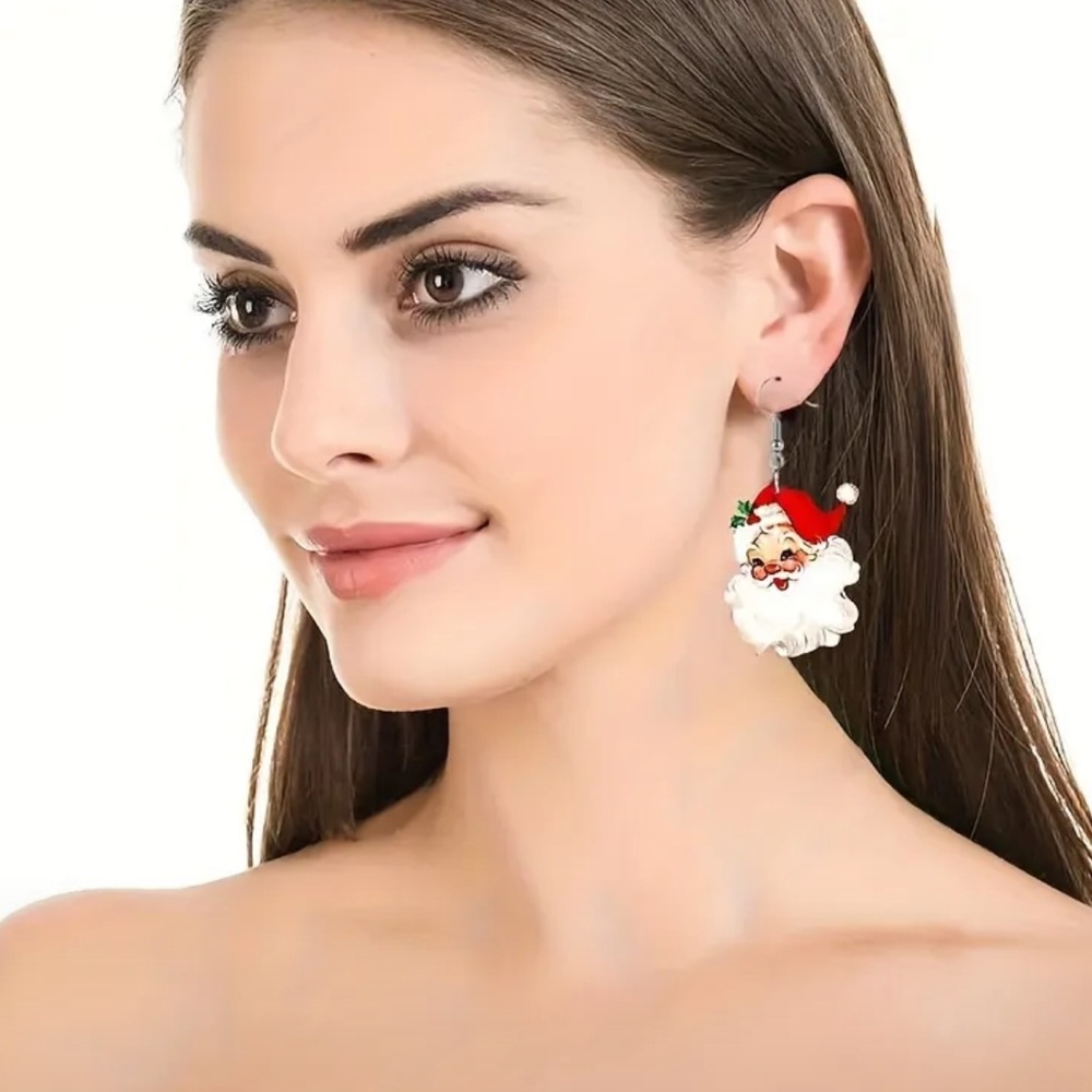 Retro Santa Claus 2D Acrylic Dangle Earrings - Picture 2 of 6